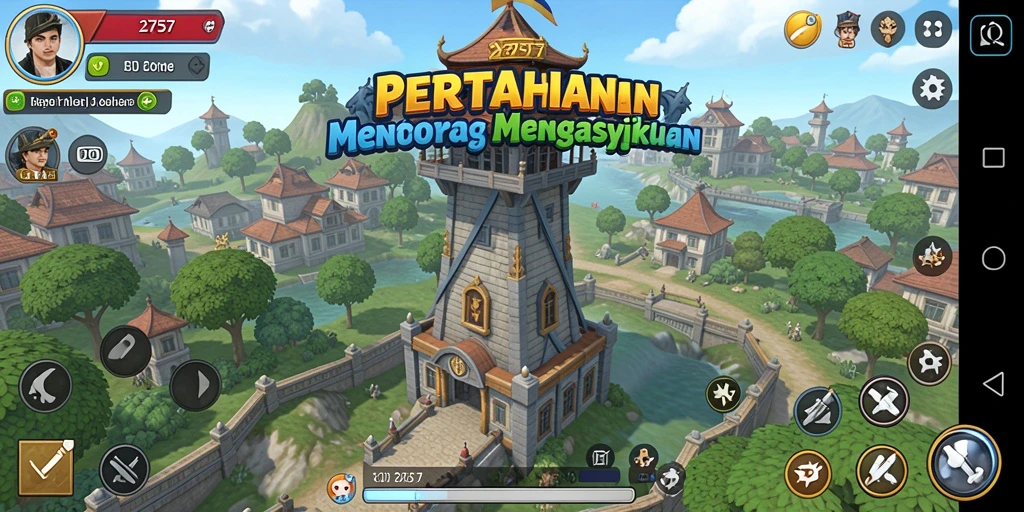 Tampilan menara dan pahlawan di permainan Tower Defense 2757.