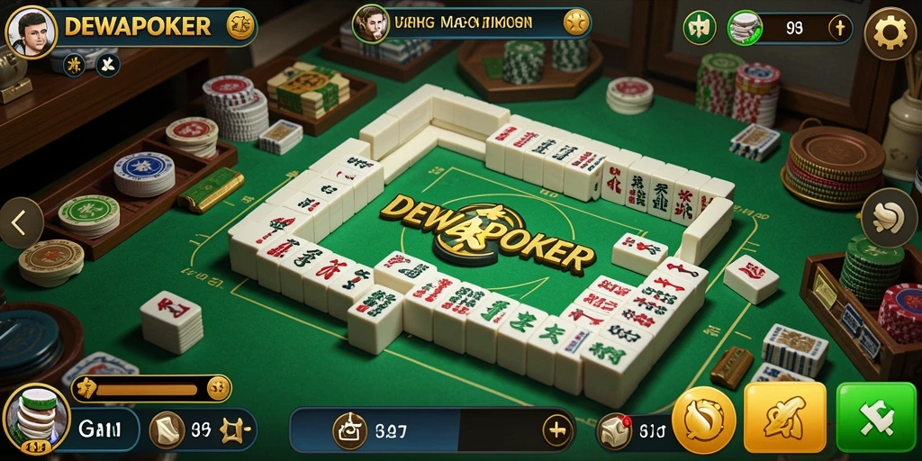 Screenshot dari gameplay seru DEWAPOKER yang menampilkan Mahjong.