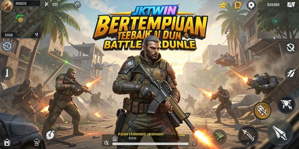 Tangkapan layar JKTWIN menampilkan aksi seru pertempuran Battle Royale.