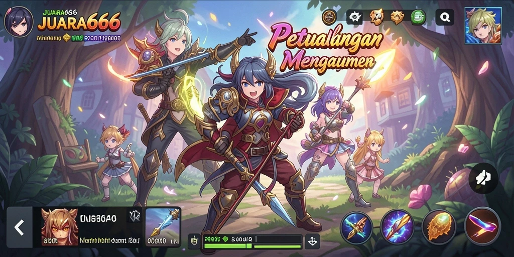 Tampilan gameplay JUARA666 dengan karakter Anime yang dinamis dan penuh warna.