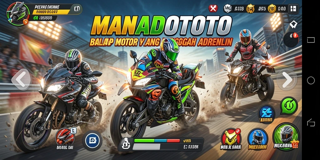 Gameplay seru balap motor di trek yang menantang.