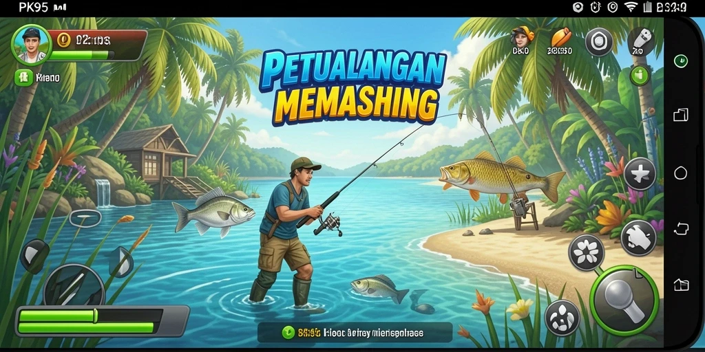 Tampilan gameplay PK95 yang memikat dengan aksi memancing yang mendebarkan.