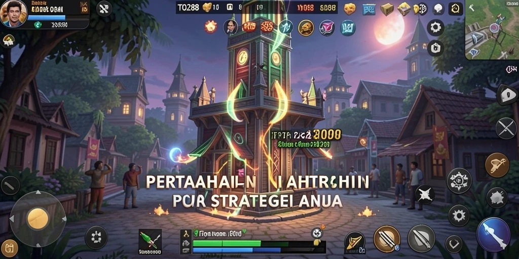 Tampilan gameplay TO288 dengan menara kokoh dan serangan musuh yang mendebarkan.