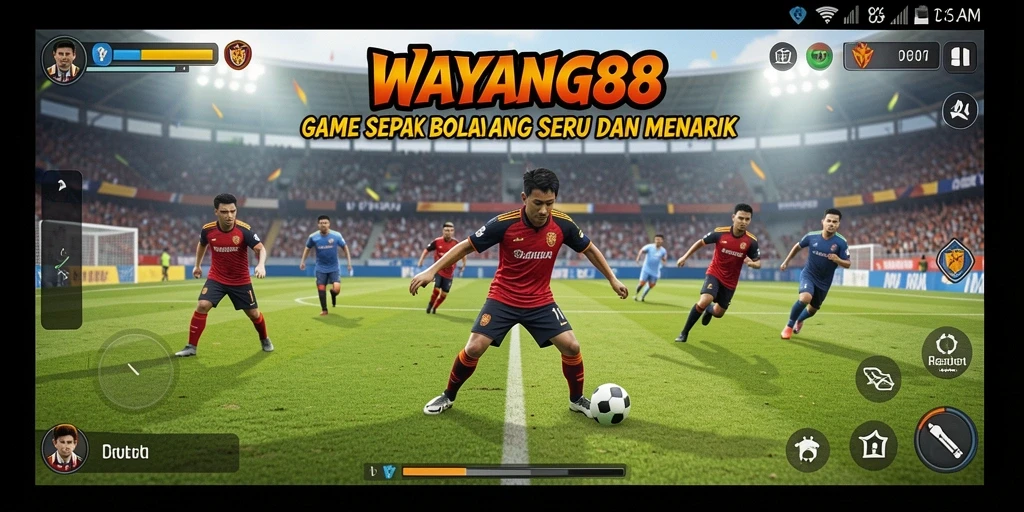Screenshot utama WAYANG88 menampilkan aksi seru pertandingan sepak bola.